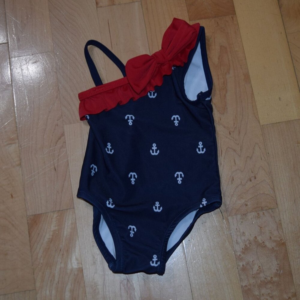 Baby Girls' Sz 0-6m One-Piece Anchor Print Swimsuit - GREAT CONDITION